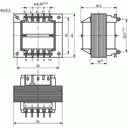 TRANSF. 230V/2x9V/2x0.65A TS 12/006