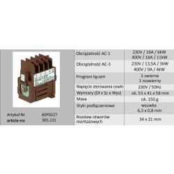 PRZEKAŹNIK 230VAC 3NO+1NC 60P0227