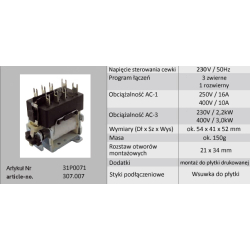 STYCZNIK 230VAC 250V/16A 400V/10A 31P0071 3NO+1NC