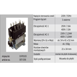 STYCZNIK 230VAC 250V/16A 400V/10A 31P0103 3NO