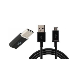 KABEL MICRO USB 0,8M CZARNY + REDUKCJA USB-C