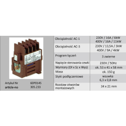 PRZEKAŹNIK 230VAC 3NO 60P0145